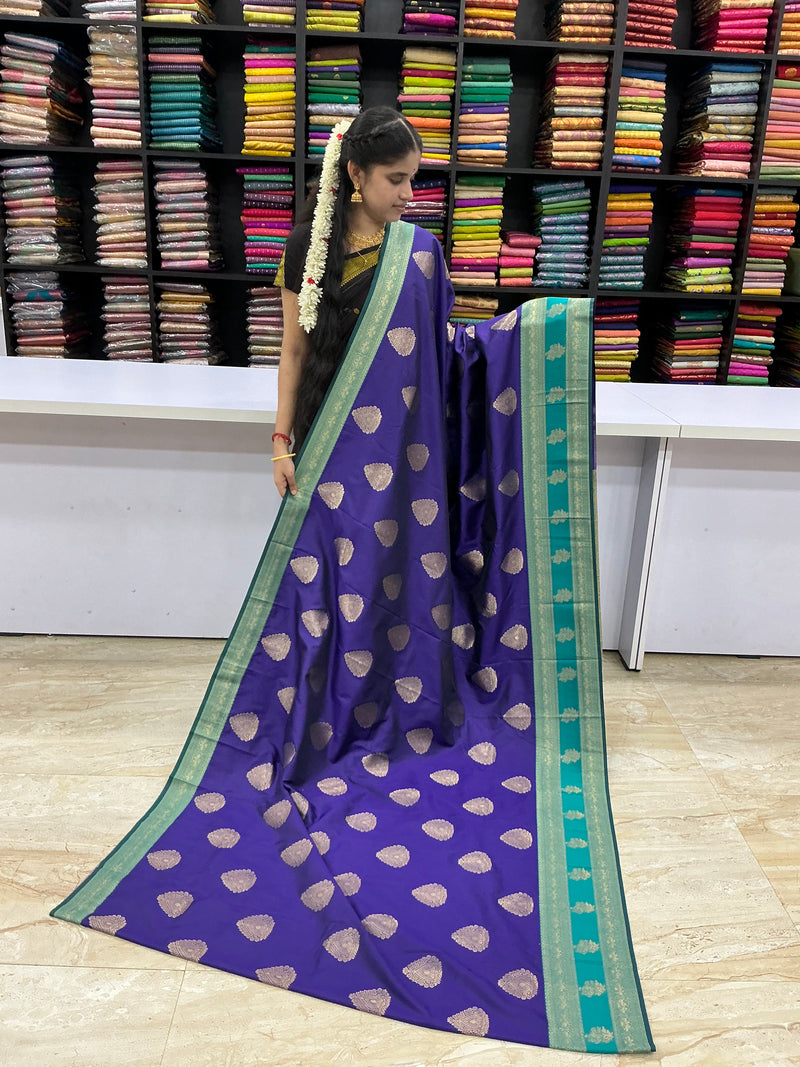 Premium Kanchi Silk Saree – Royal Plum with Aqua Green Border | Elegant Traditional Wear | Sri Nandhini Tex | SNTKS11