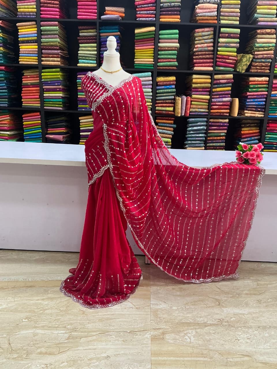 Premium Space Silk Designer Saree – Rani Pink with Stone Work Border | Sri Nandhini Tex | SNTSS002