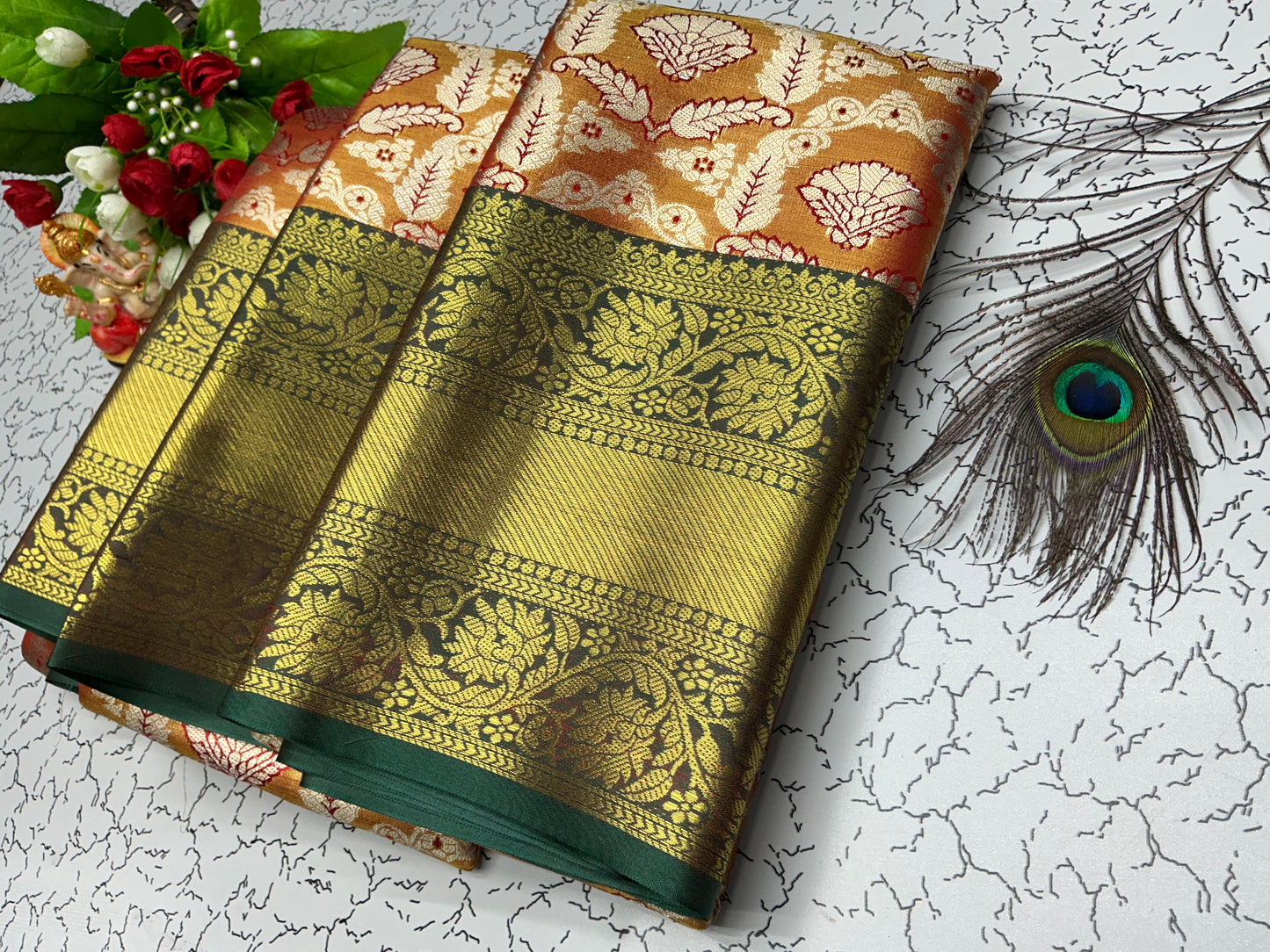 2 Gram Bridal Saree β Grand Paisley Design with Orange Copper Top