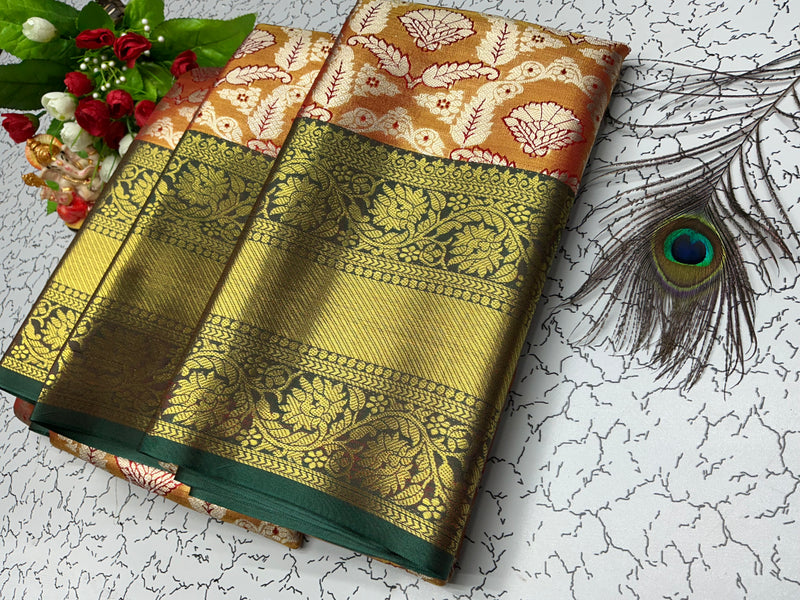 2 Gram Bridal Saree – Grand Paisley Design with Orange Copper Top