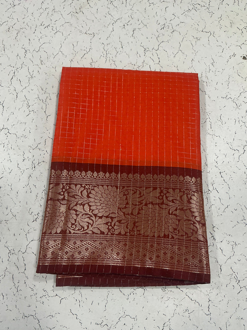 Banaras Soft Silk Saree | Elegant Zari Border | Rust Orange with Coffee Brown | Sri Nandhini Tex | Code: SNTPSS006