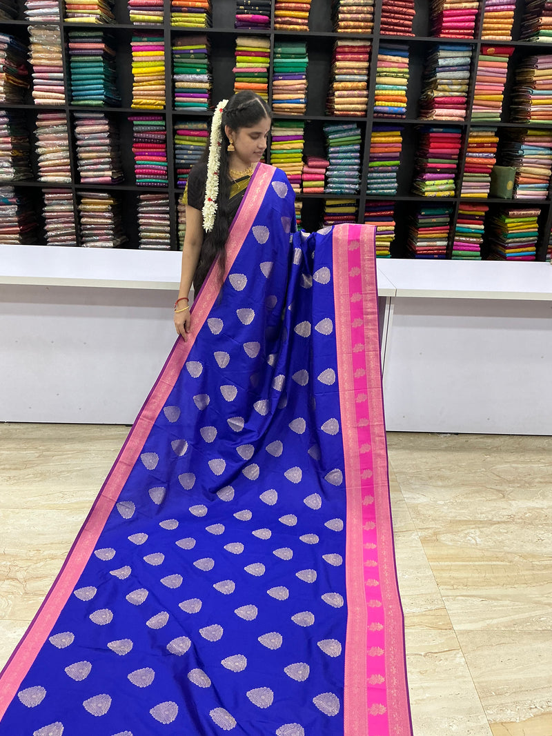Premium Semi Kanchi Soft Silk Saree – Royal Blue with Orchid Pink Border | Elegant Silk Saree | Sri Nandhini Tex | SNTKS15