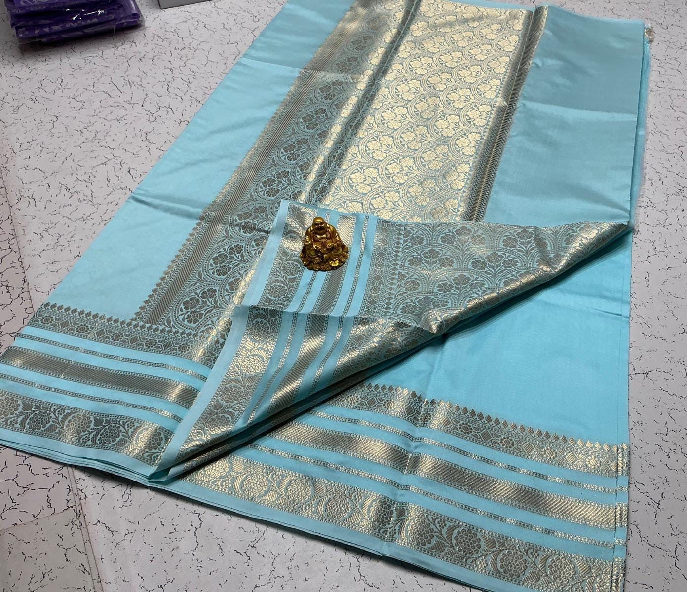 Semi Kanchipuram Soft Silk Saree – Sky Blue with Silver Zari