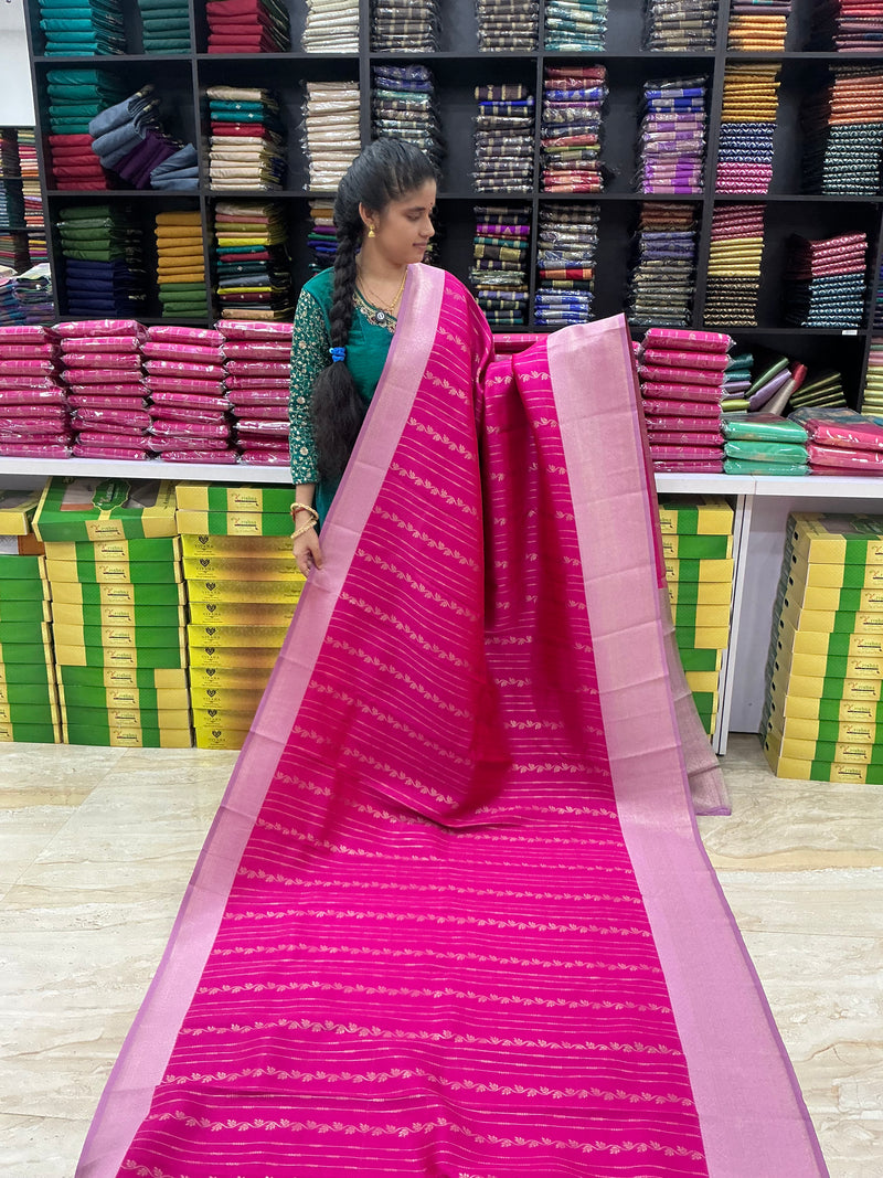 New Arrival Premium Semi Kanchi Silk Saree | Magenta Pink with Lavender Pink Border | Soft Feel Silk Saree | Sri Nandhini Tex |Code: SNTPSK102