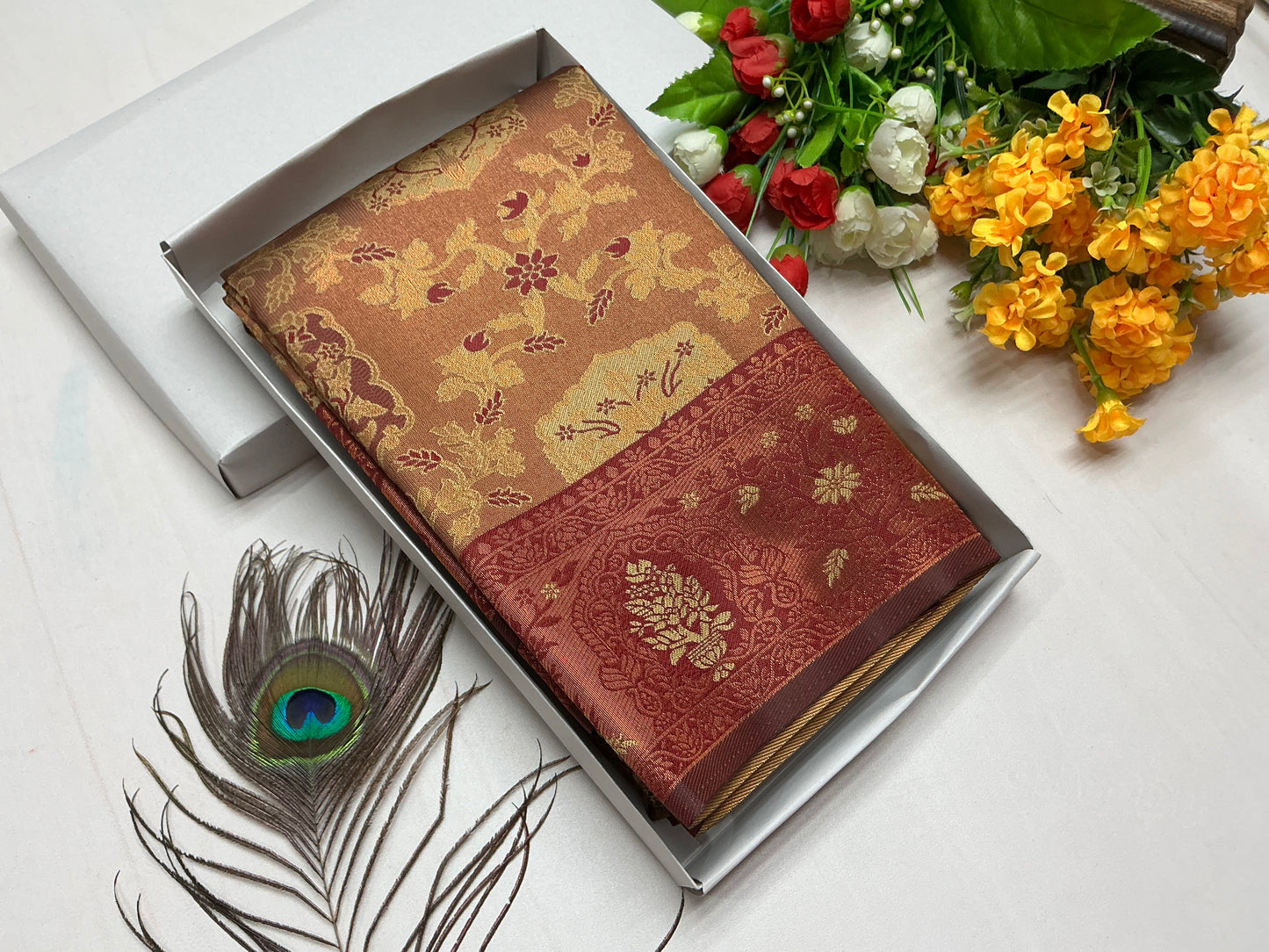 Bridal Saree β Brick Red with Antique Zari Border