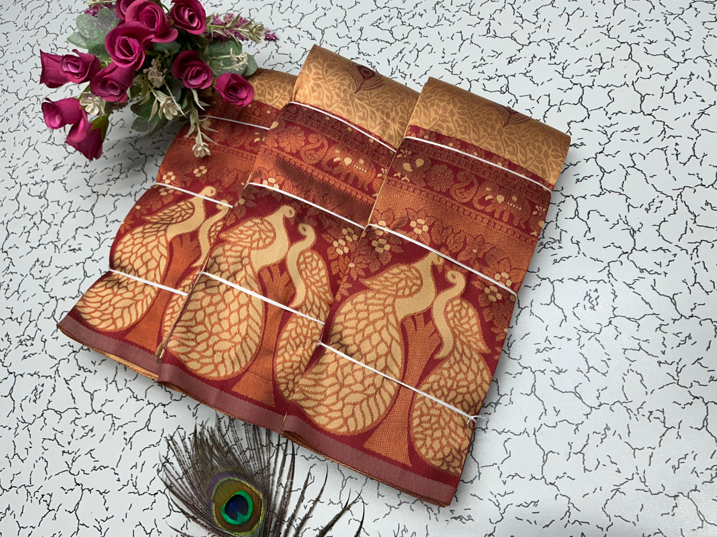 Bridal Saree β Copper Brown with Cream Contrast Finish