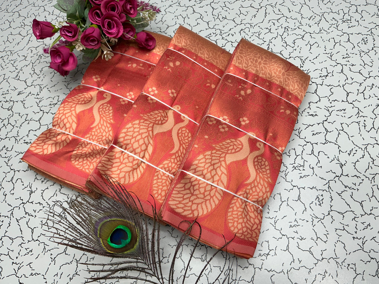 Bridal Saree β Coral Red with Golden Net Texture