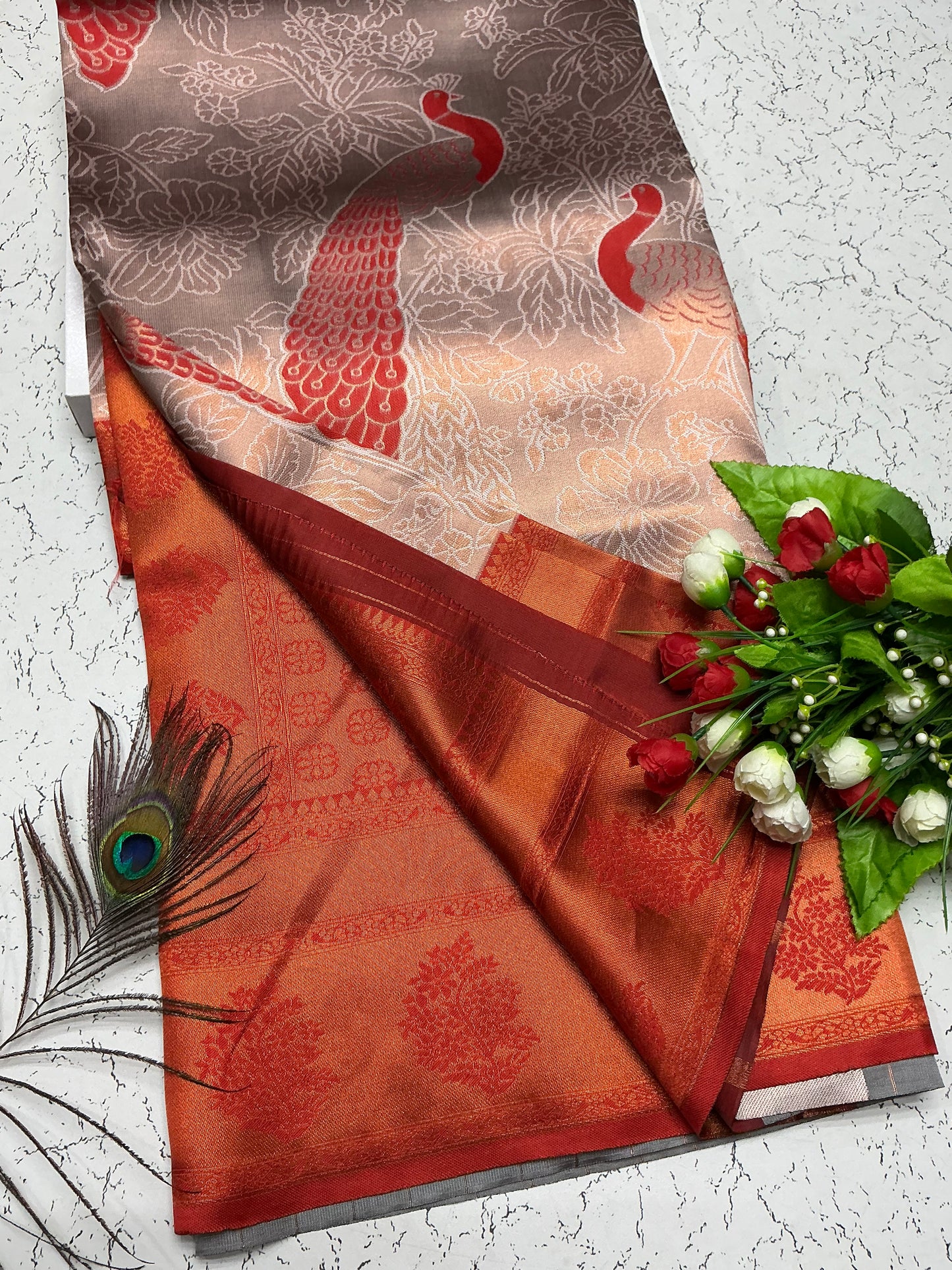 Bridal Saree β Rustic Orange with Golden Beige Finish