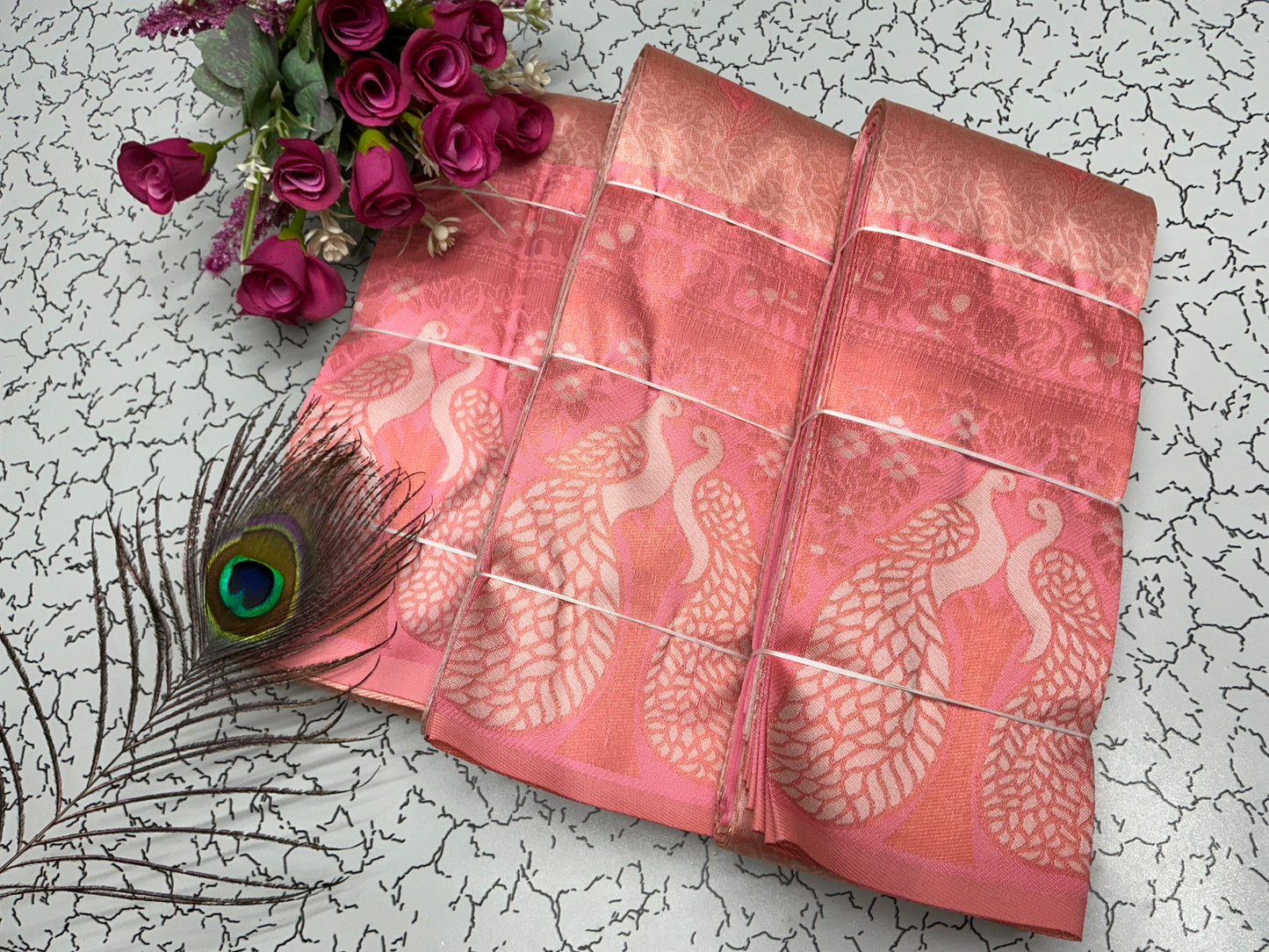 Bridal Saree β Salmon Peach with Silky Shine Texture