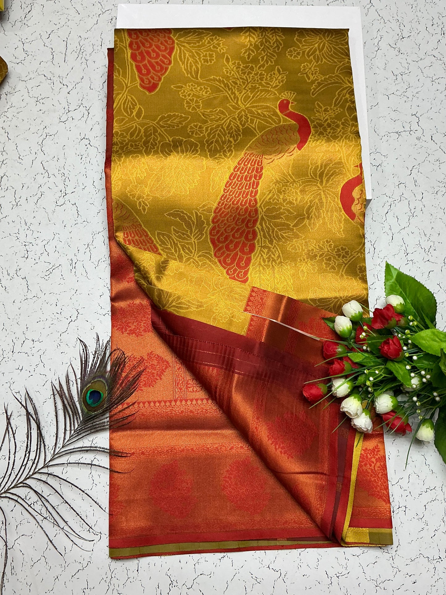 Bridal Saree β Yellow Ochre with Reddish Rust Border