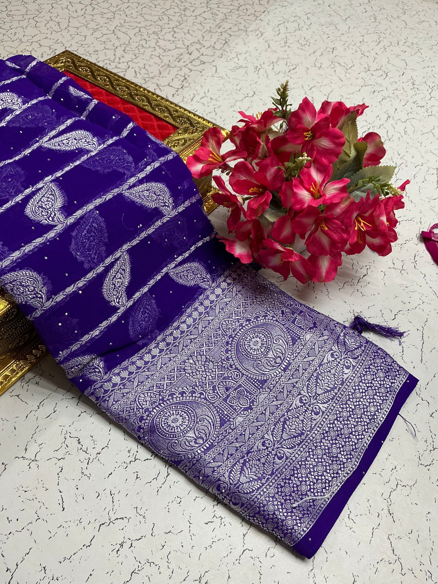 Georgette Fancy Saree β Royal Violet Paisley Weave