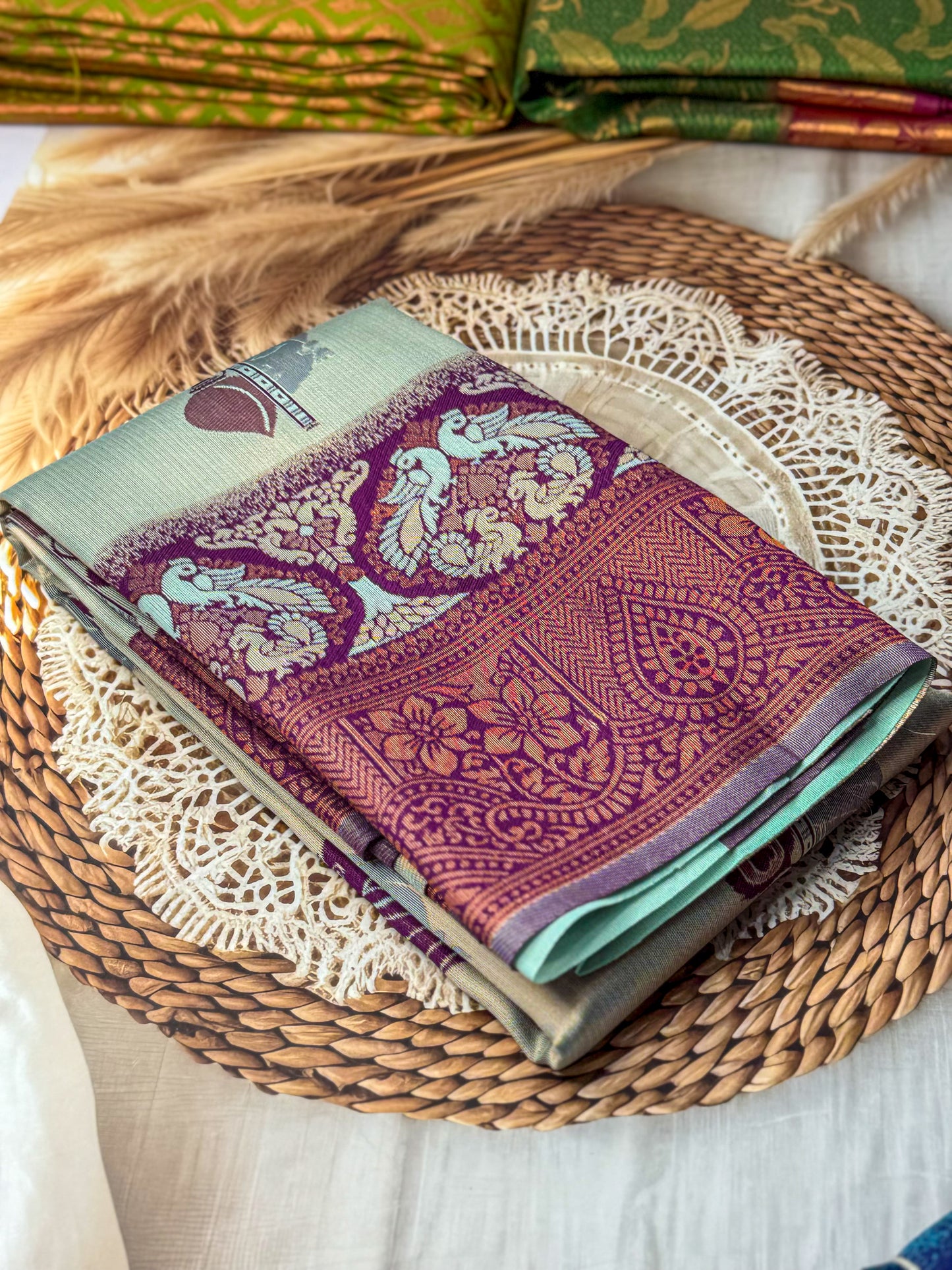Premium Elampillai Mayuri Silk Saree – Ice Blue with Antique Mauve Contrast | Traditional Wedding Silk Saree | Sri Nandhini Tex | SNTMS003