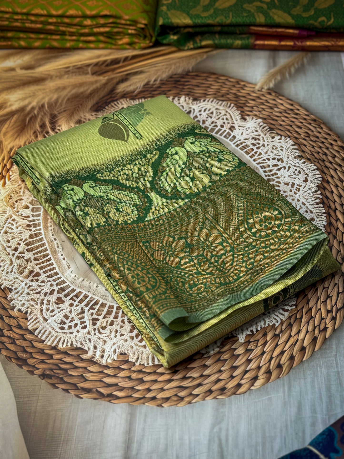 Premium Elampillai Mayuri Silk Saree – Pastel Green with Emerald Green Contrast | Traditional Wedding Silk Saree | Sri Nandhini Tex | SNTMS004