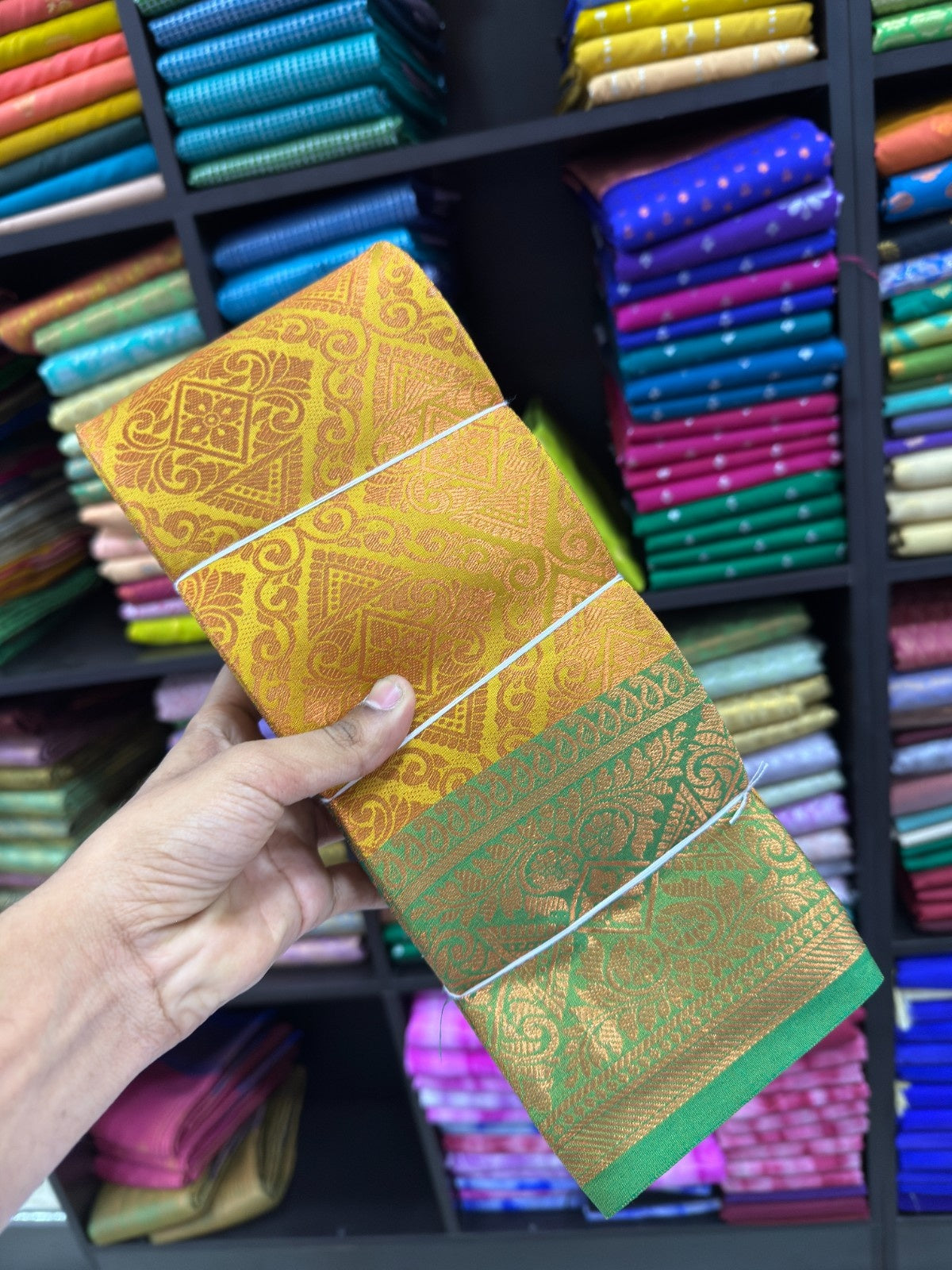 Vairaoosi Bridal Saree yellow with green