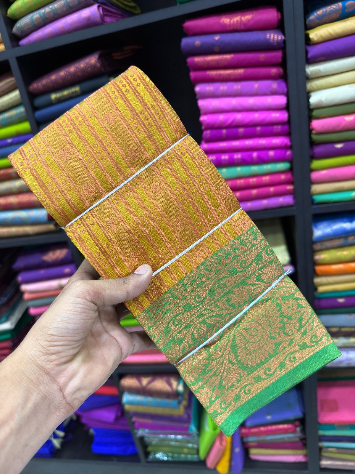 Vairaoosi Bridal Saree yellow with green