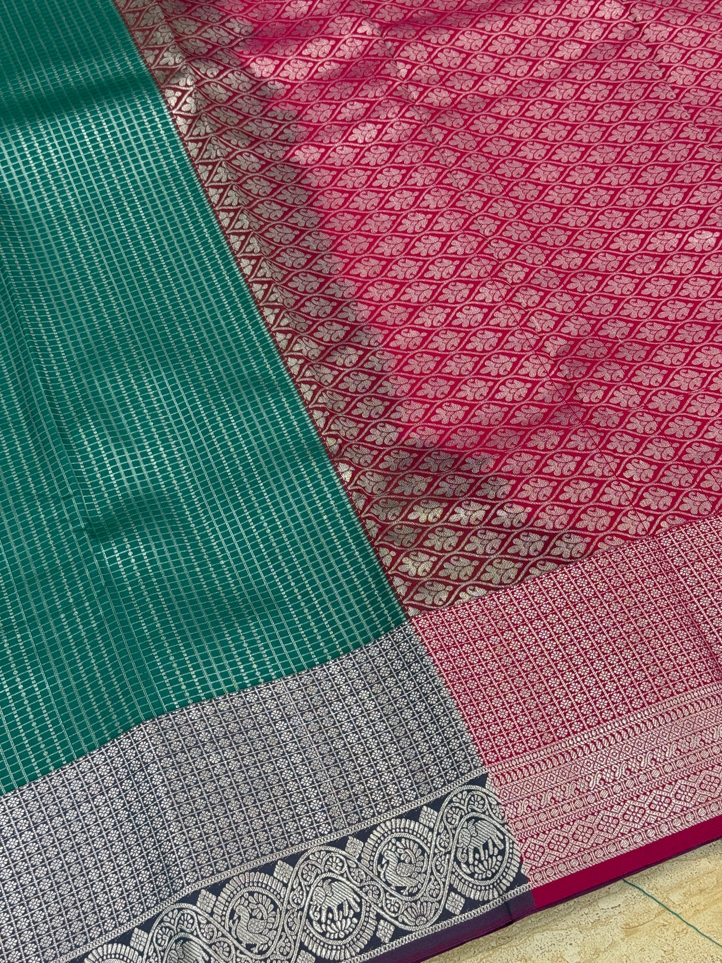 Elampillai Silver Bridal Sarees With Green with Pink