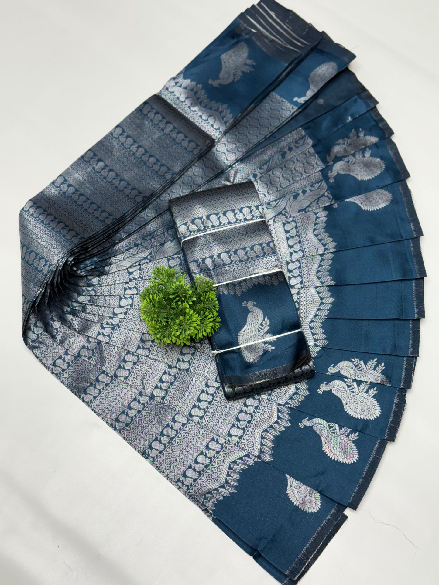 Peacock silver Bridal Saree petrol blue