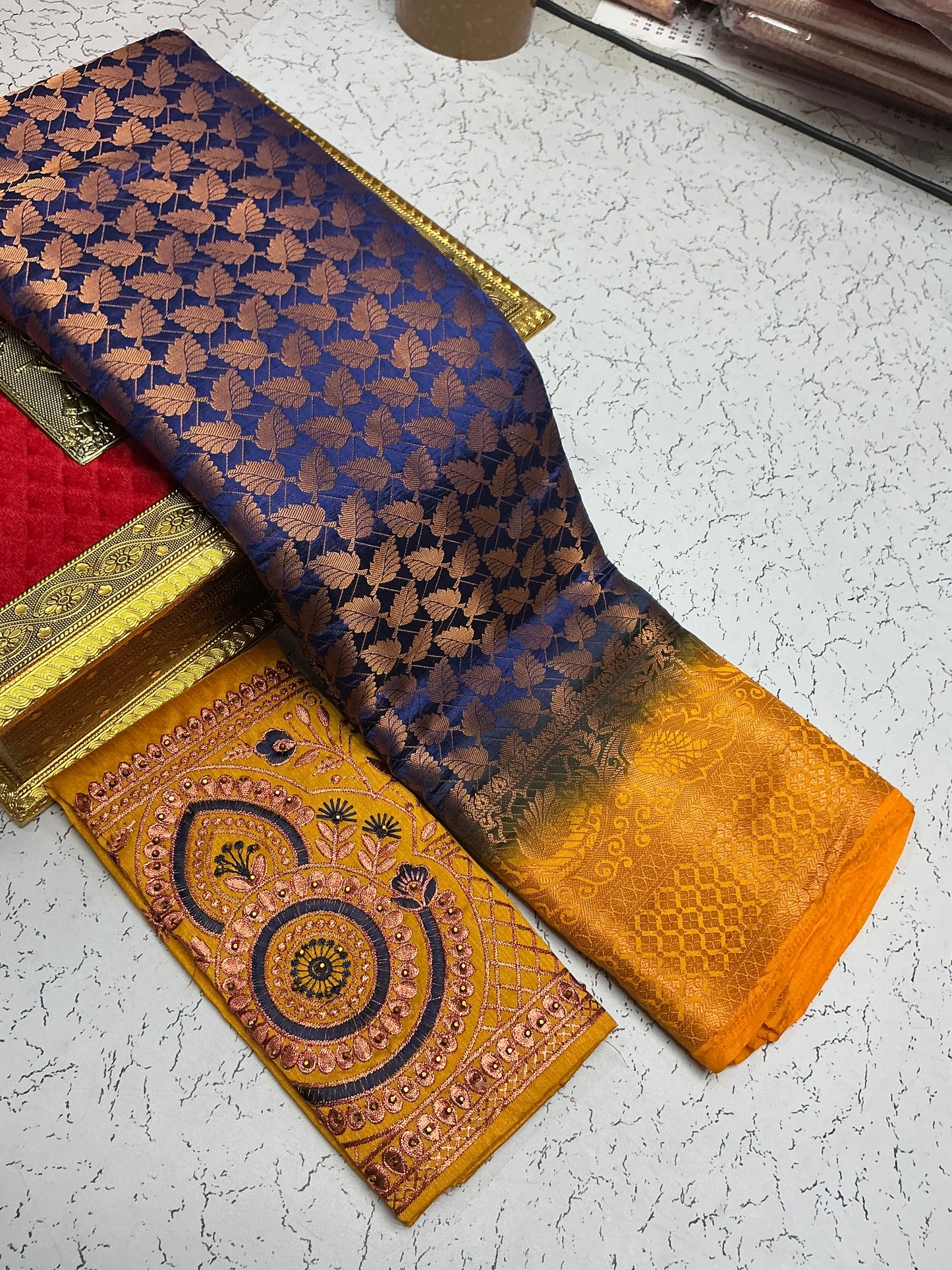 Mulberry_Bridal_Saree_Navy_Orange_CirclePeacock