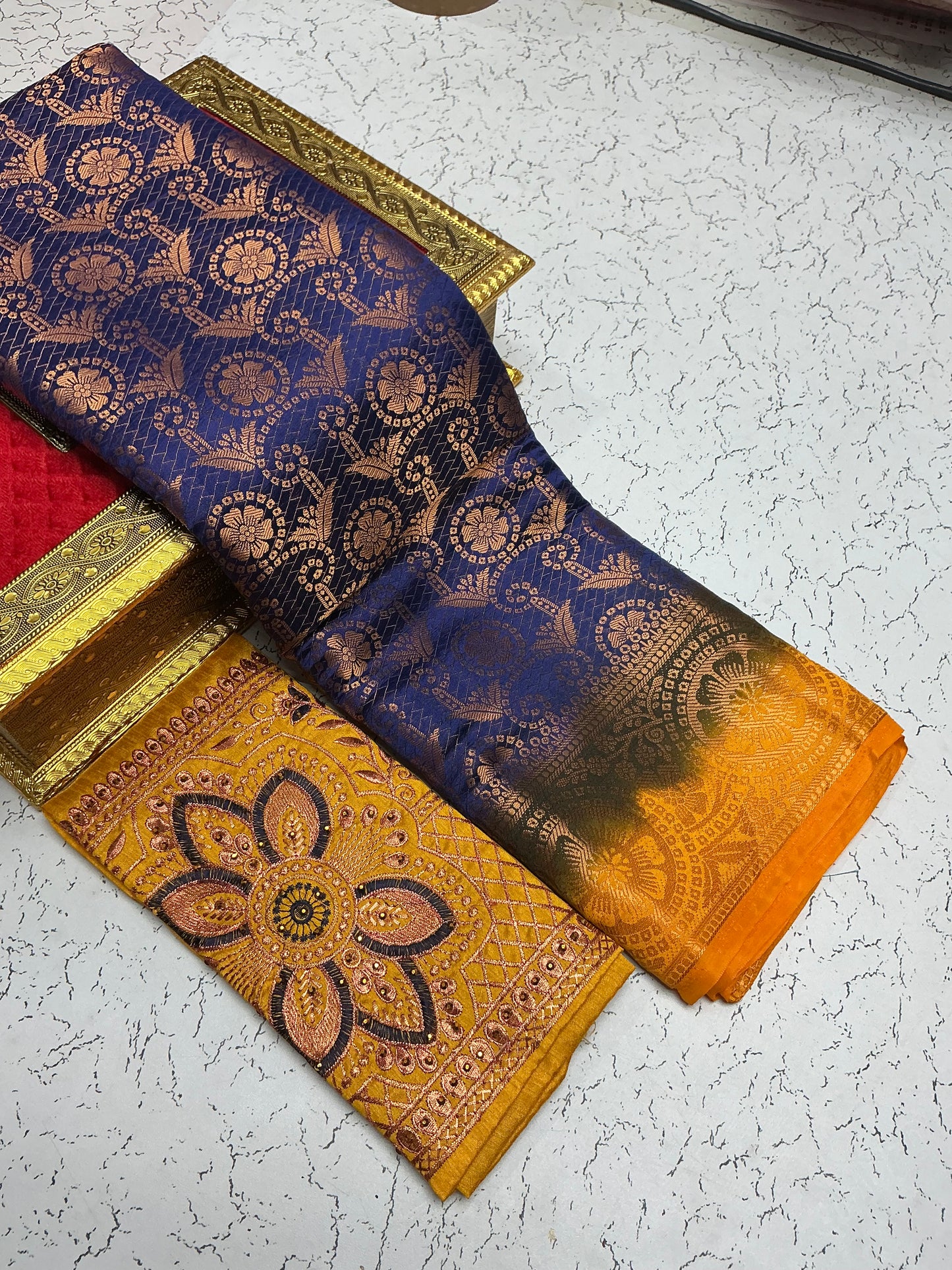Mulberry_Bridal_Saree_Navy_Orange_Floral