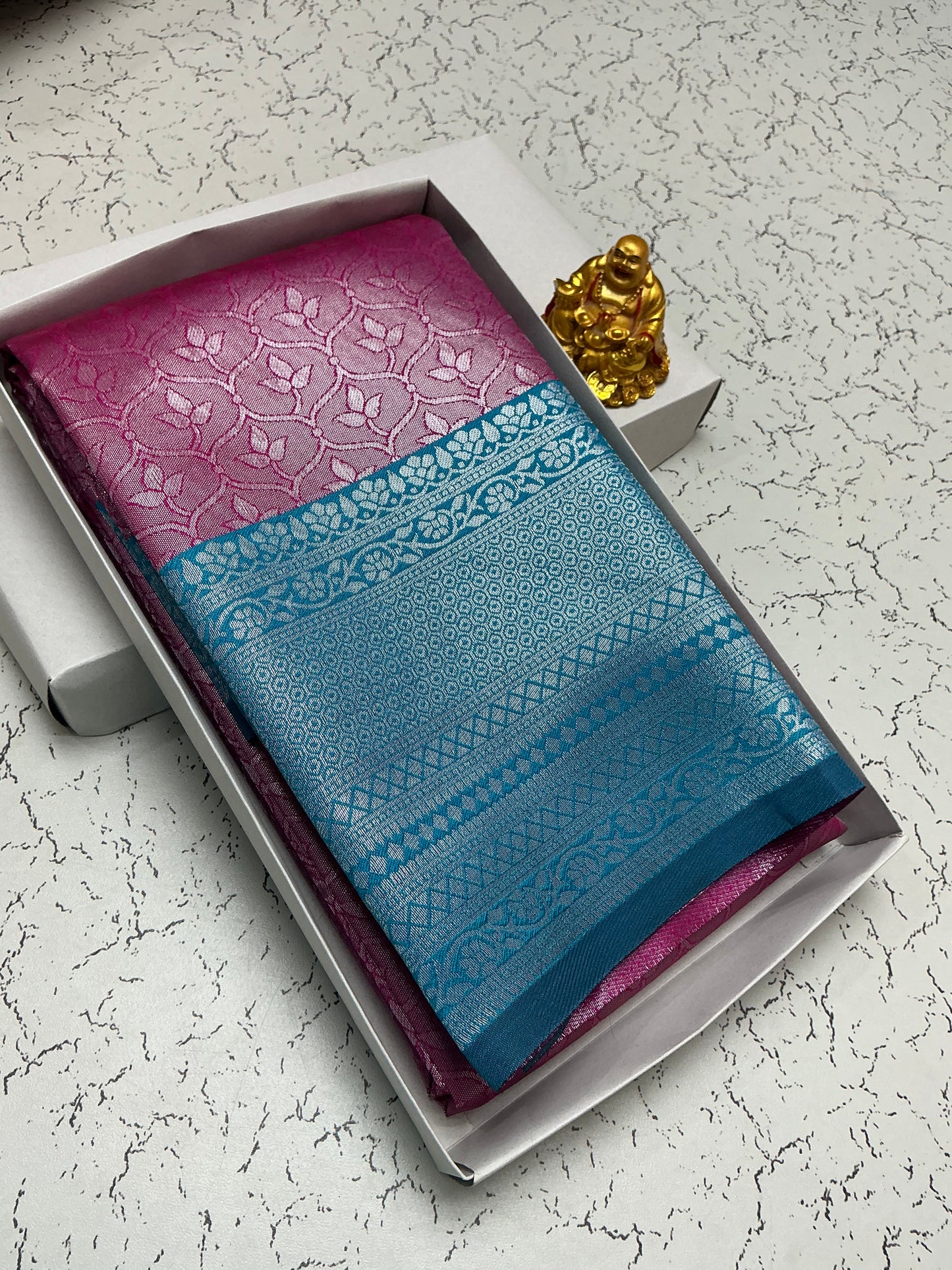 Silver Bridal Saree with Pink and Peacock Blue Combo