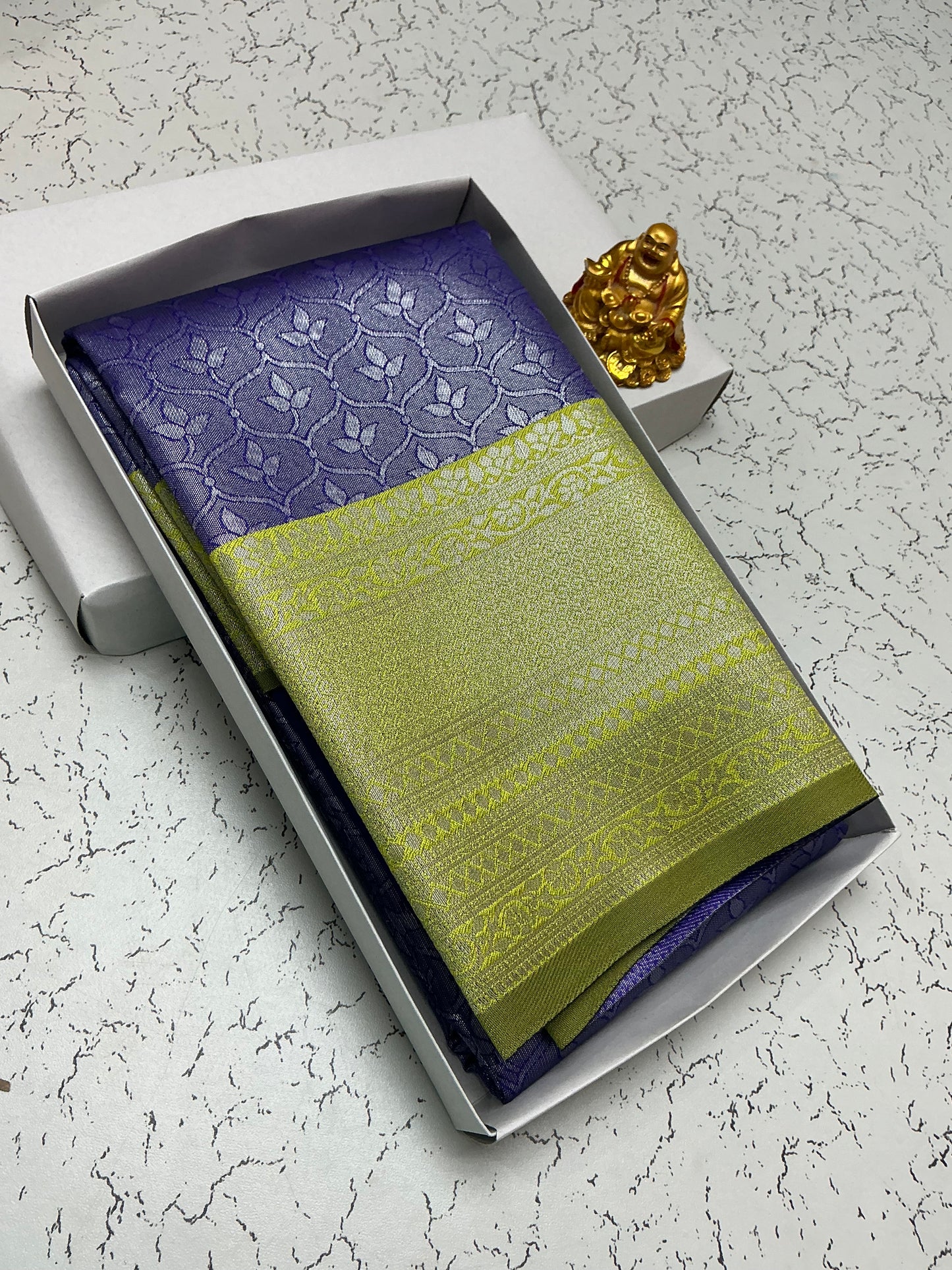 Silver Bridal Saree with Violet Body and Light Green Border