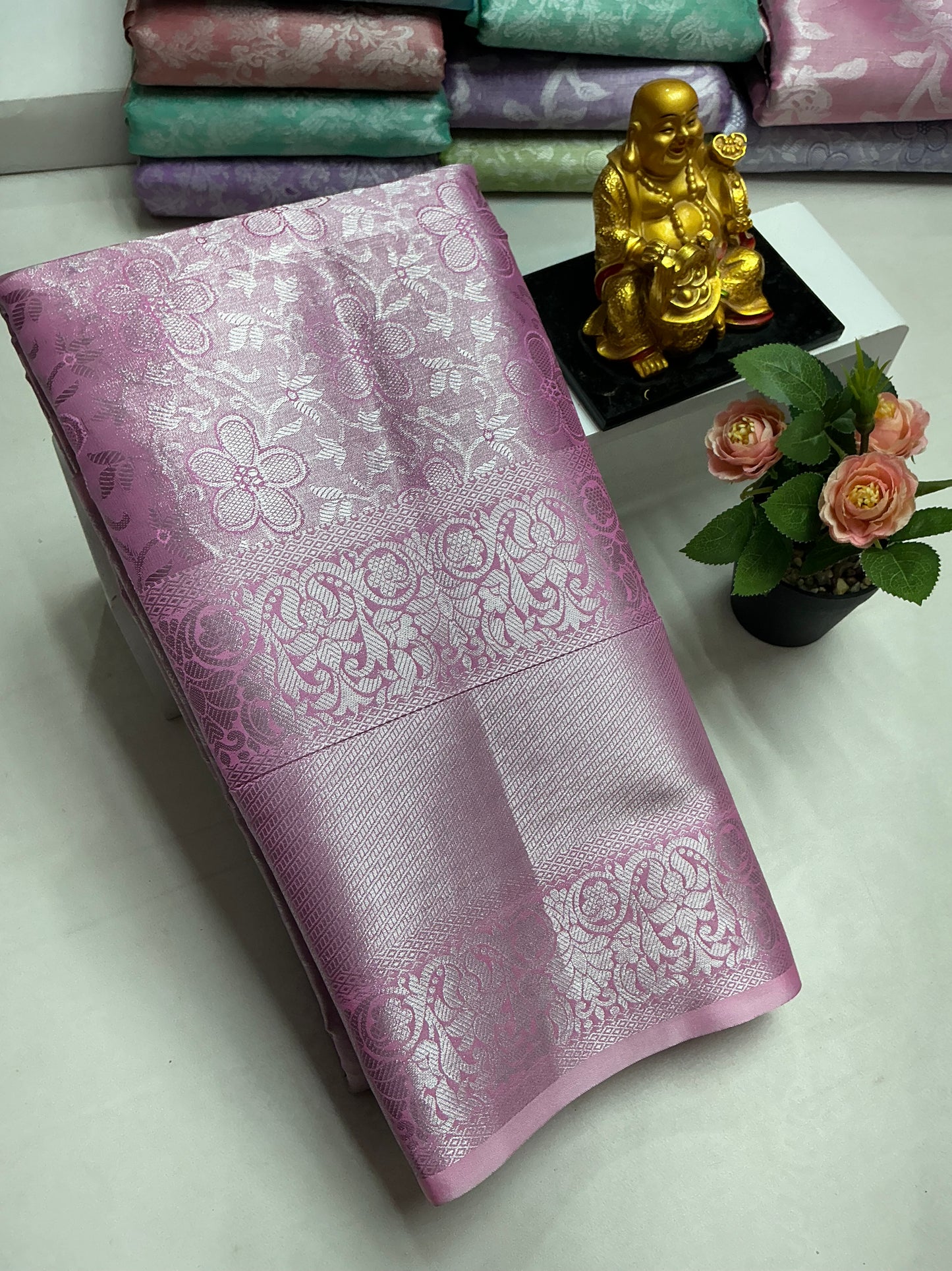 Silver Tissue Bridal Saree β Lavender Pink Floral Zari