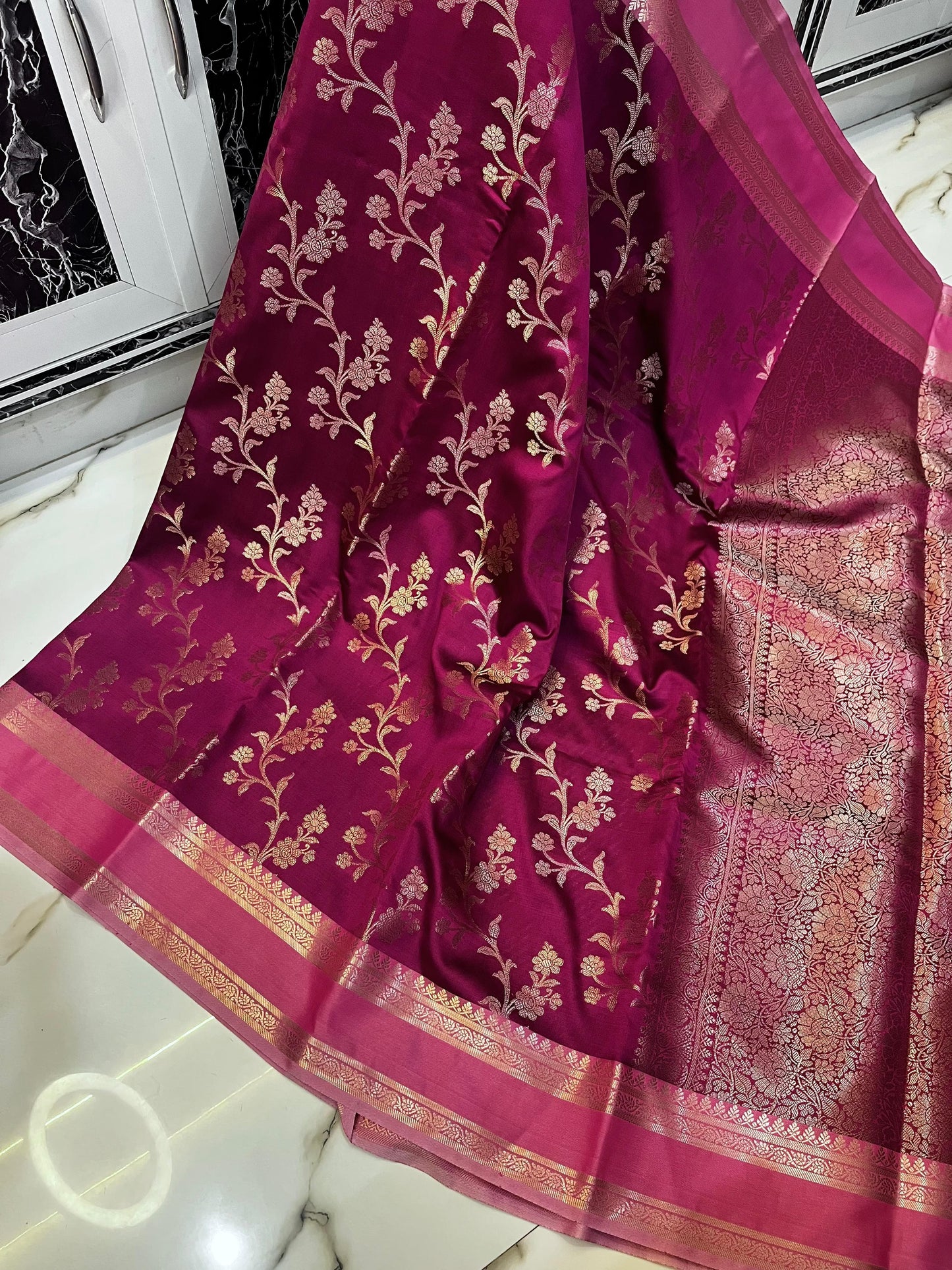 Premium Banarasi Mashru Silk Saree with Pink