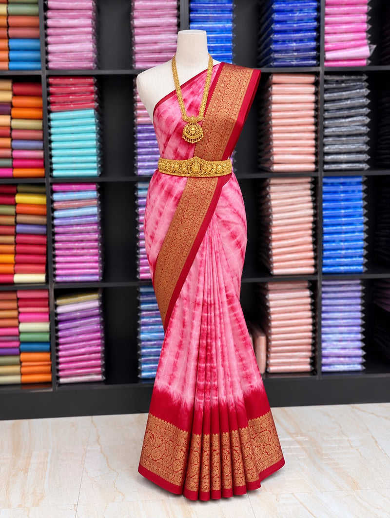 Premium Banarasi Warm Silk Saree – Coral Red with Crimson Gold Zari Border | Festive Diwali Collection | Sri Nandhini Tex | SNTS003