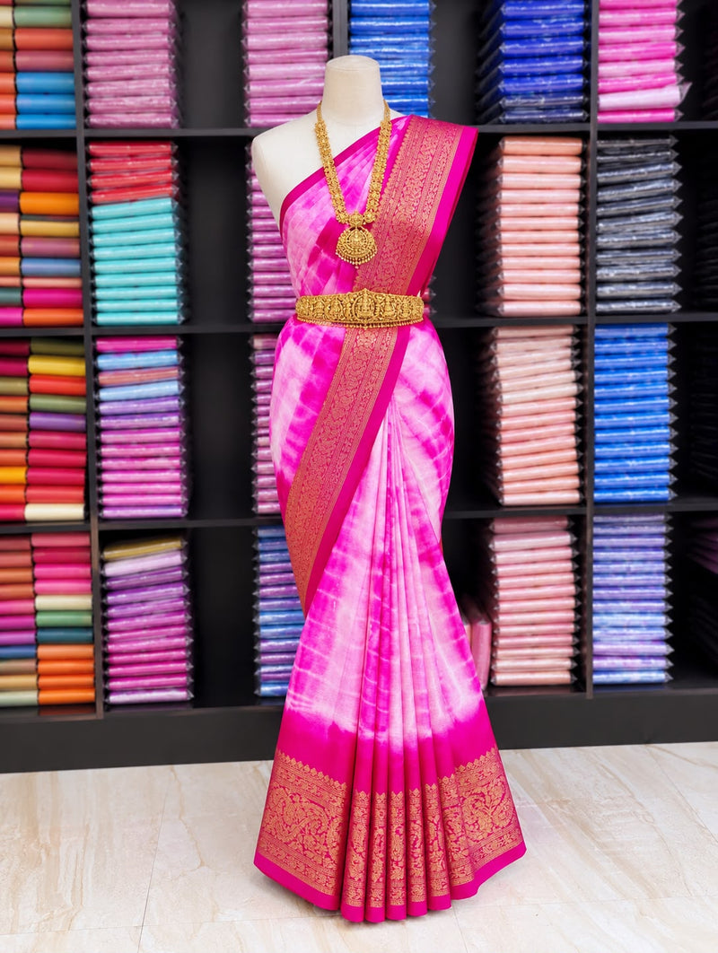 Premium Banarasi Warm Silk Saree – Fuchsia Pink with Rose Gold Zari Border | Festive Diwali Collection | Sri Nandhini Tex | SNTS002