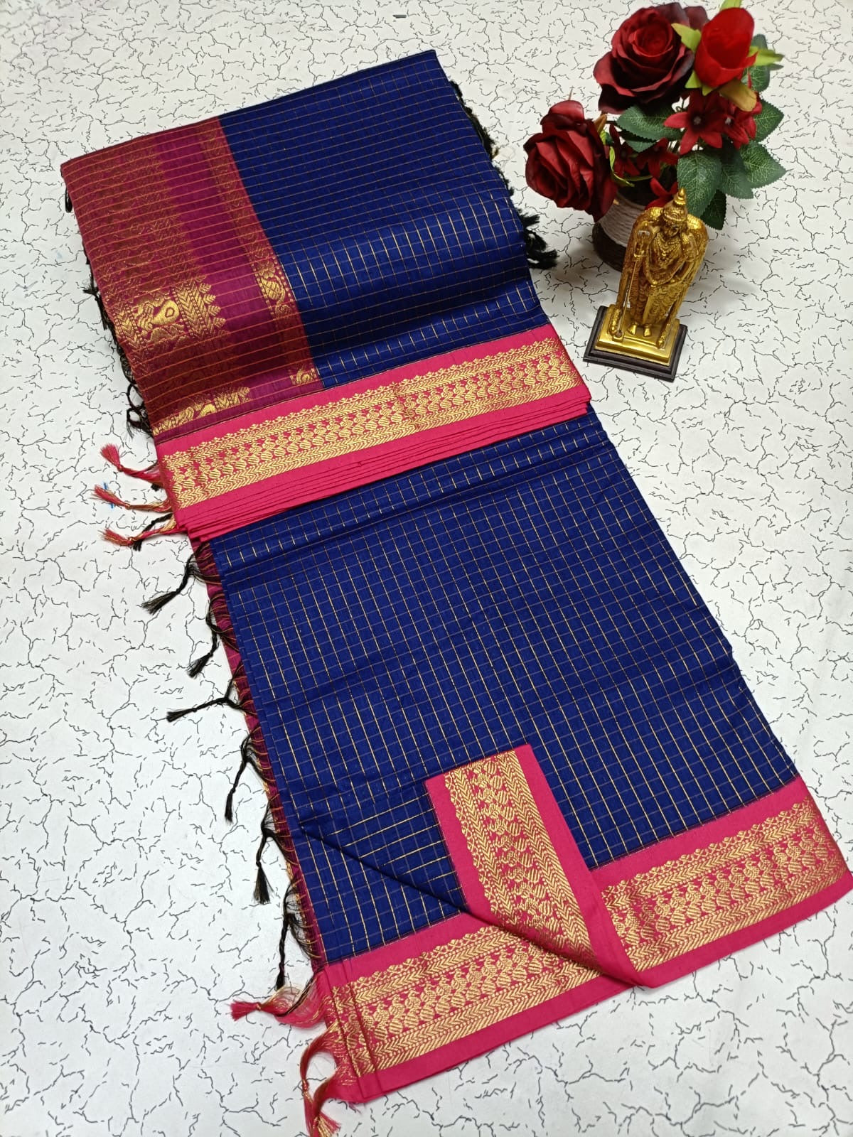Kalyani Soft Cotton Saree in Dual Tone Purple and Pink with Contrast Zari Borders and Premium Traditional Weaving