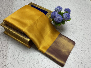 Jyothika Inspired Saree – Mustard Yellow with Contrast Violet Border