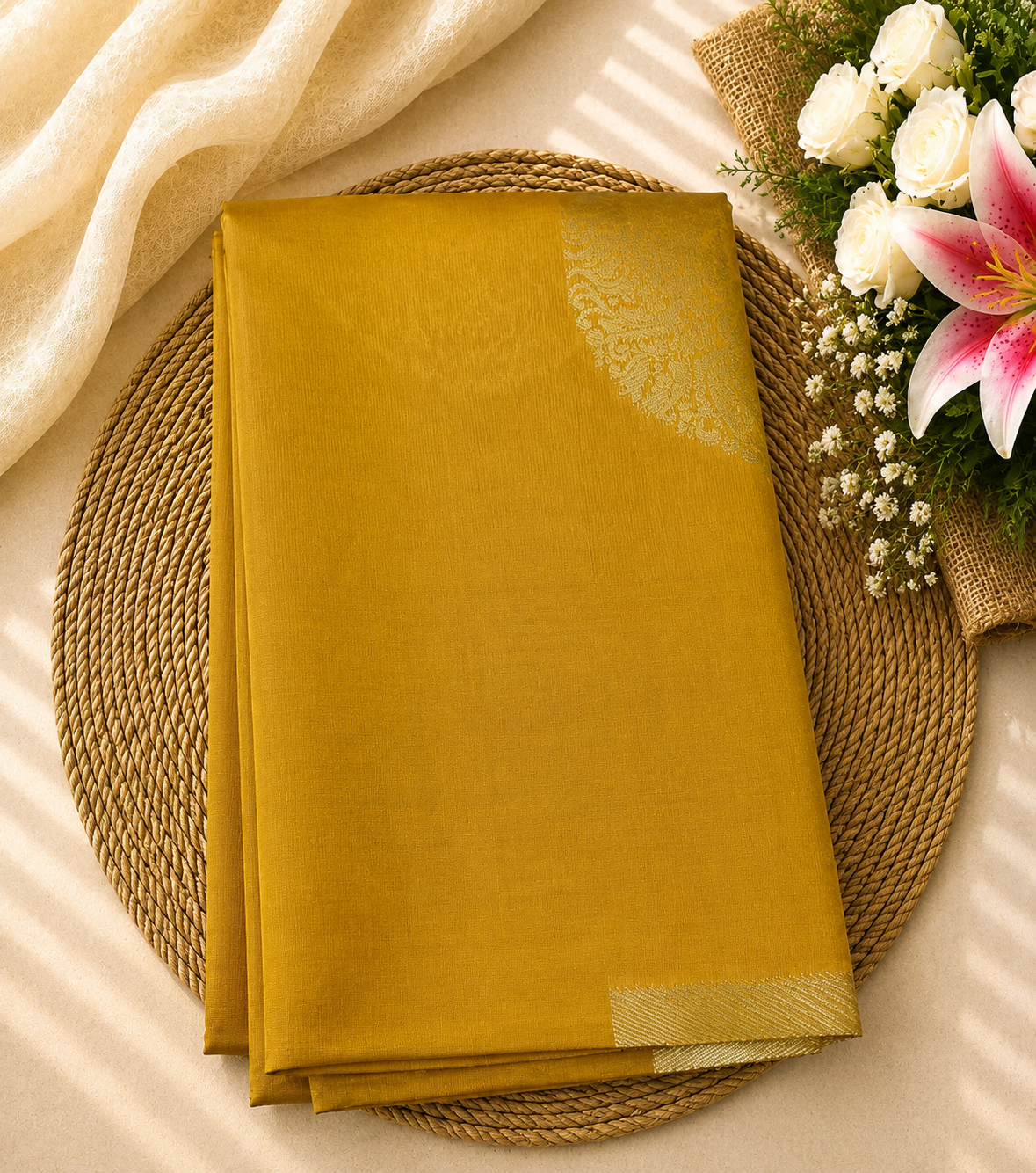 Semi Soft Silk Offer Saree | Mustard Yellow | Soft & Elegant Drape | Sri Nandhini Tex | Code: SNTAOS08