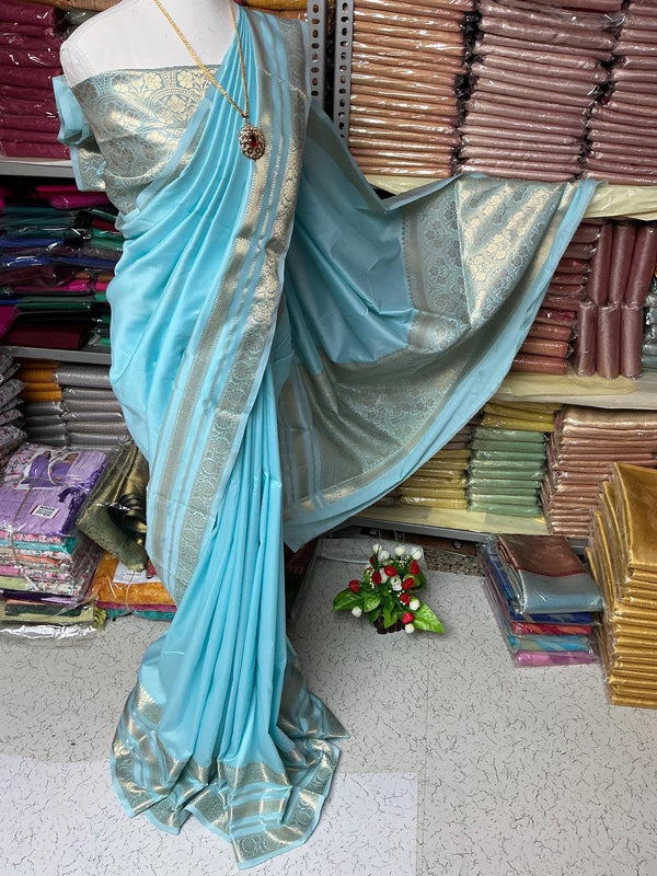 Semi Kanchipuram Soft Silk Saree – Sky Blue with Silver Zari