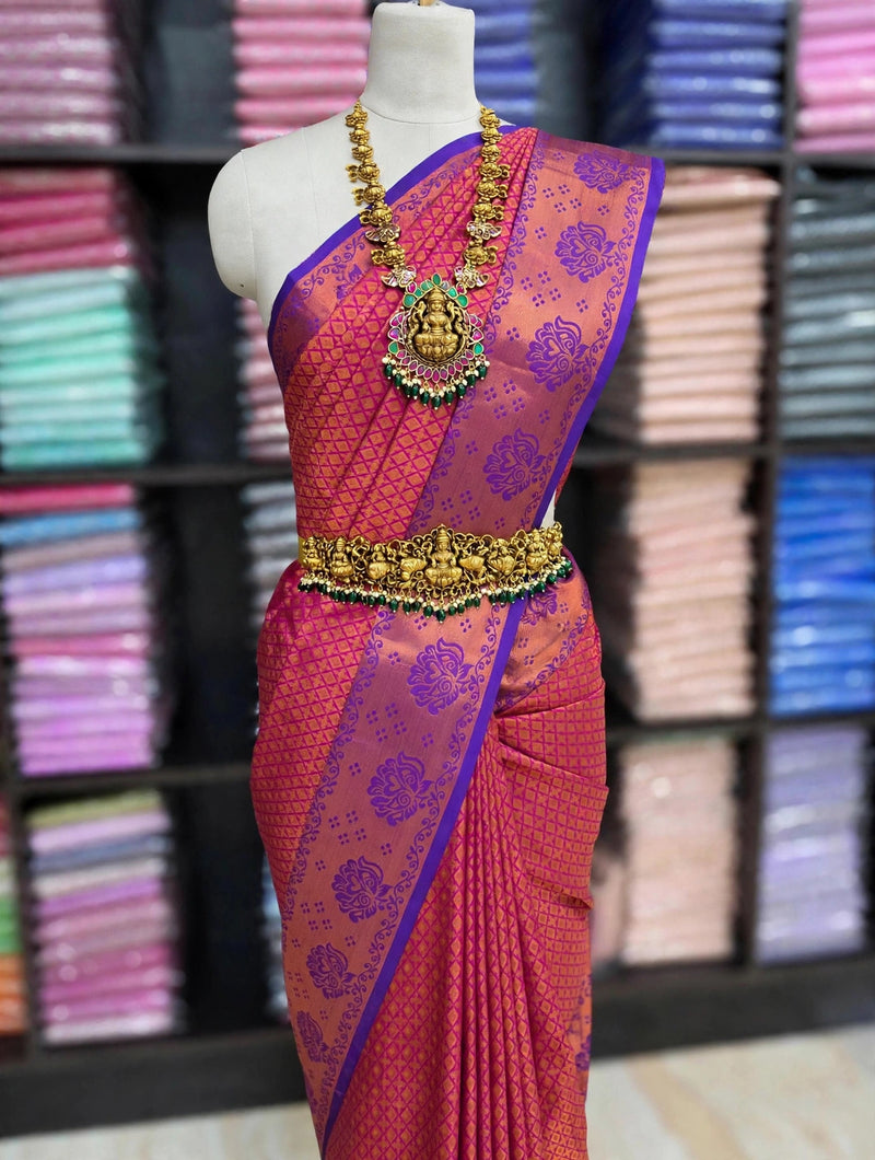 Premium Semi Kanchi Pattu Silk Saree | Traditional Zari Weaving Design | Contrast Rich Floral Border | Luxury Bridal & Wedding Collection | Festive Wear Sarees | Sri Nandhini Tex