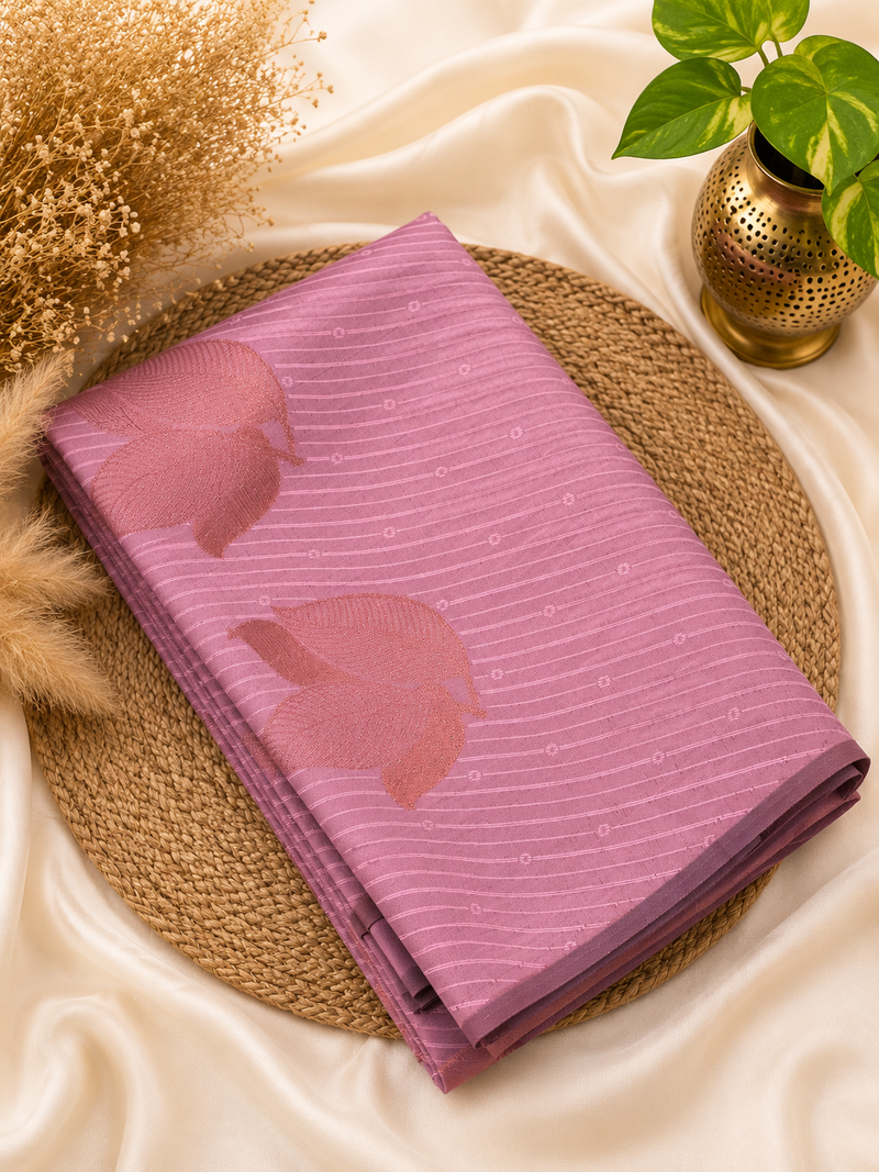 Semi Soft Silk Saree | Elegant Leaf Motif Weave | Pink | Sri Nandhini Tex | Code: SNTPAOS83
