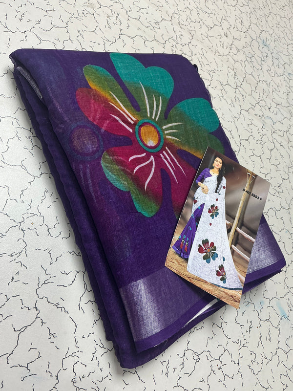 Premium linen digital cotton sarees