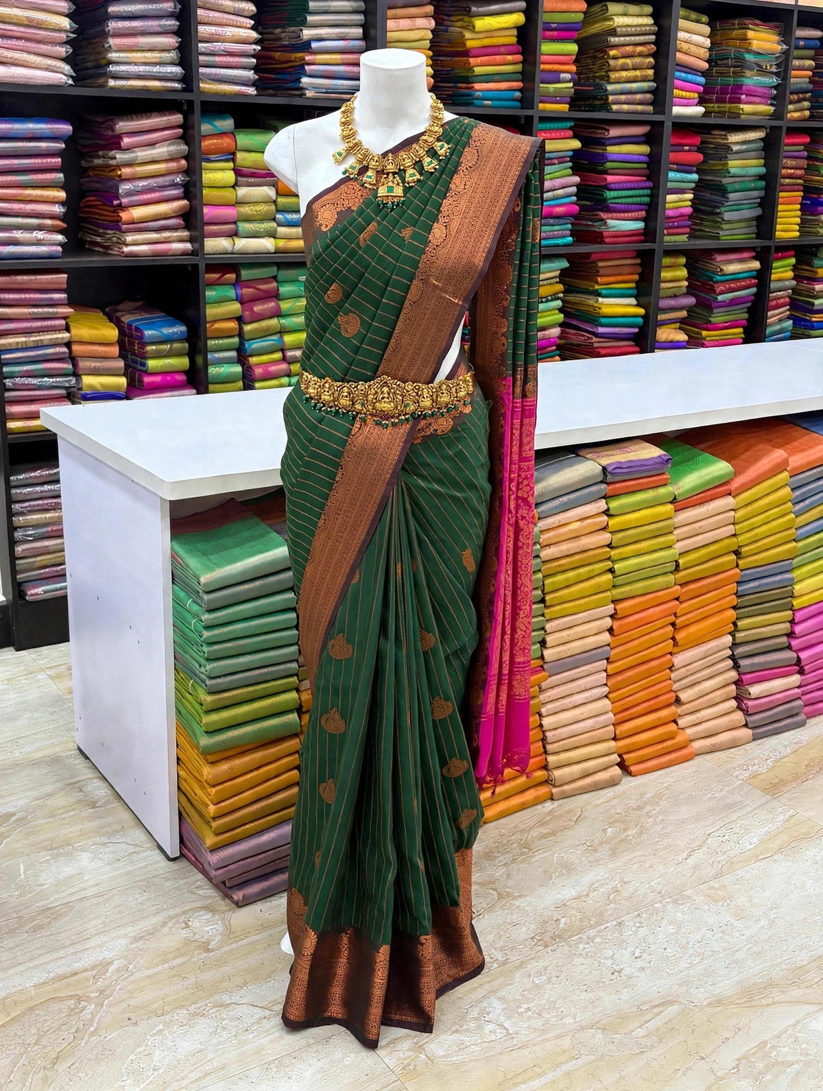 Kanchi Soft Silk Saree | Zari Woven Stripes & Butta Design | Contrast Pallu With Blouse| Sri Nandhini Tex
