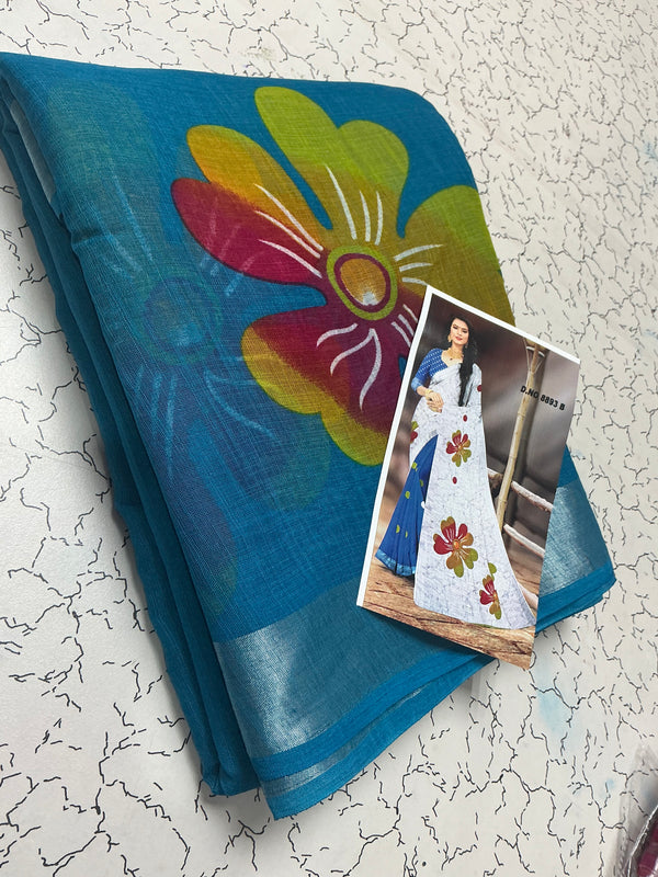 Premium linen digital cotton sarees