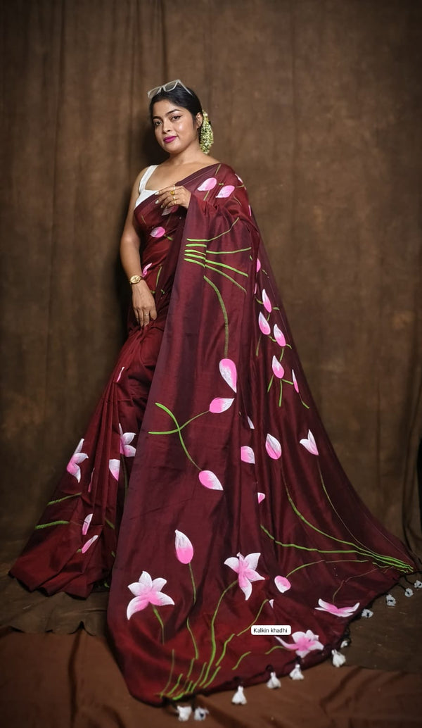 Khadi cotton saree - brown colour