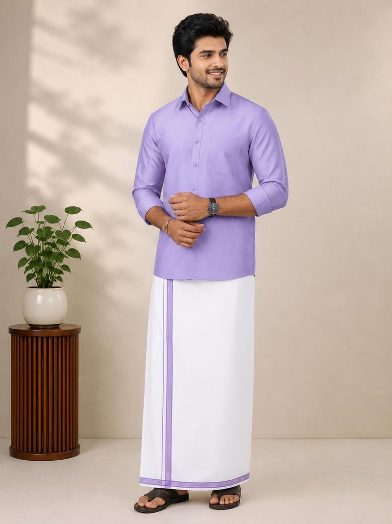 Vesti & Shirt Combo | Lavender Purple Shirt with White Colour Vesti | SNTVC001