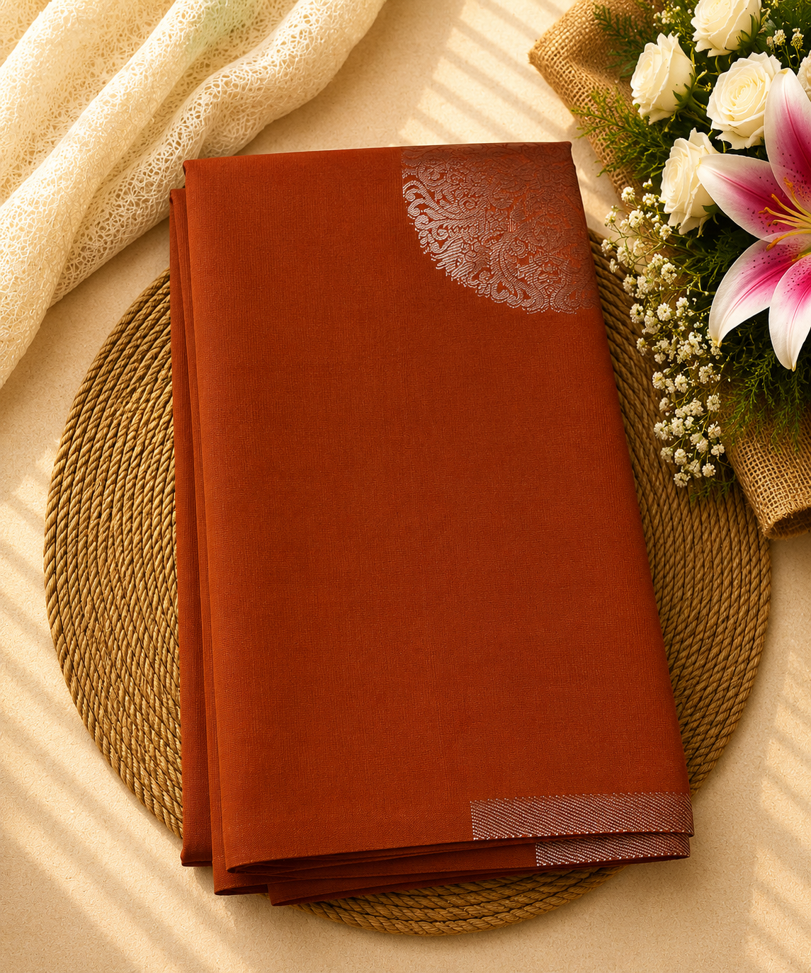 Semi Soft Silk Offer Saree | Rust Orange | Soft Finish & Rich Look | Sri Nandhini Tex | Code: SNTAOS02