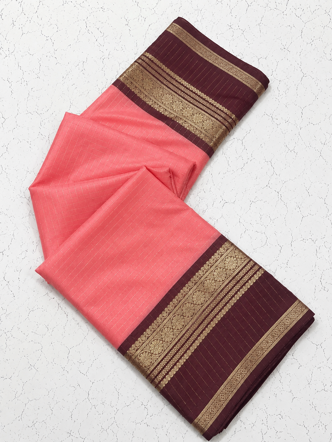 Banaras Soft Silk Saree | Elegant Zari Border | Baby Pink with Wine Maroon | Sri Nandhini Tex | Code: SNTPSS007