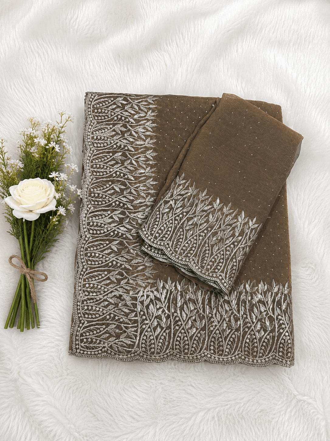 Luxury Party Wear Grey Saree | Rich Silver Embroidered Design | Sri Nandhini Tex | Code: SNTPW003