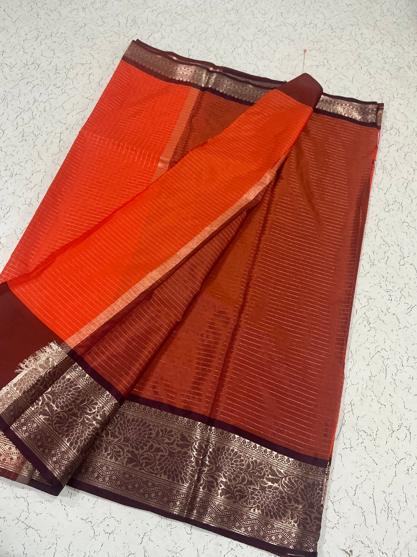 Banaras Soft Silk Saree | Elegant Zari Border | Rust Orange with Coffee Brown | Sri Nandhini Tex | Code: SNTPSS006