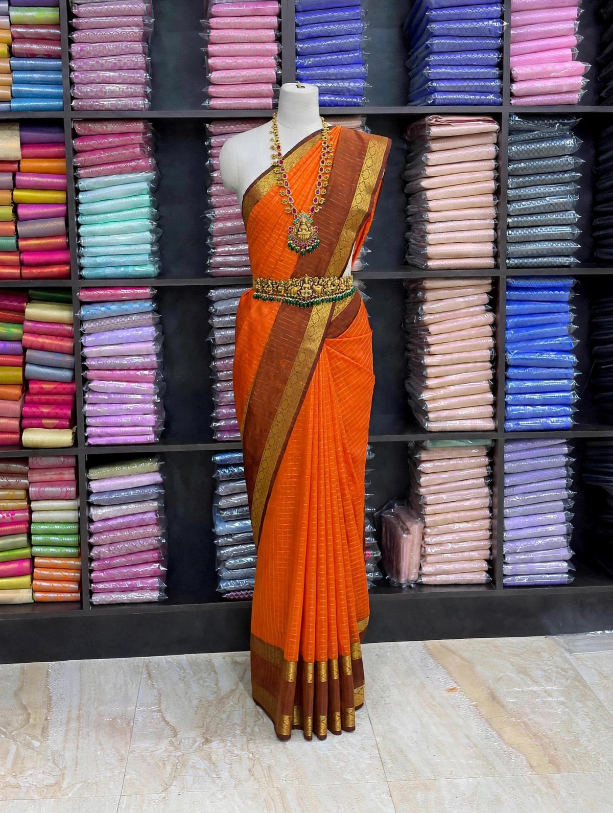 Trending Rust Orange Banaras Silk Saree with Coffee Brown Zari Border | ₹599 | Sri Nandhini Tex