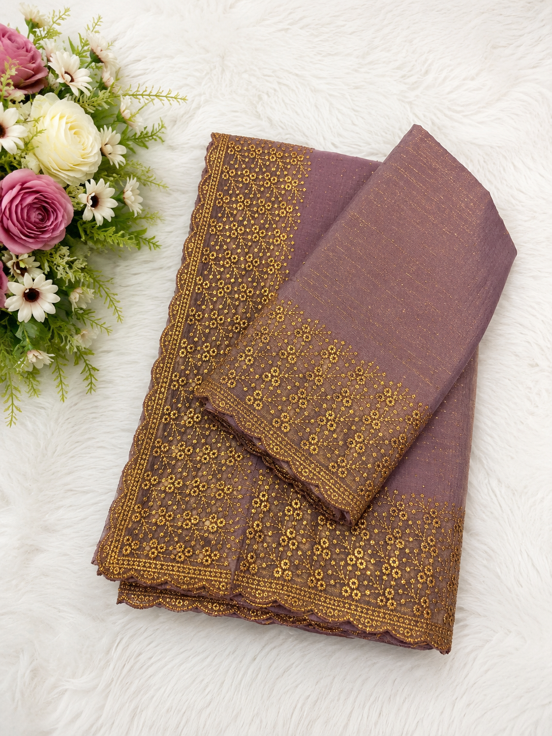 Luxury Party Wear Lavender Saree | Rich Gold Embroidered Design | Sri Nandhini Tex | Code: SNTSS819
