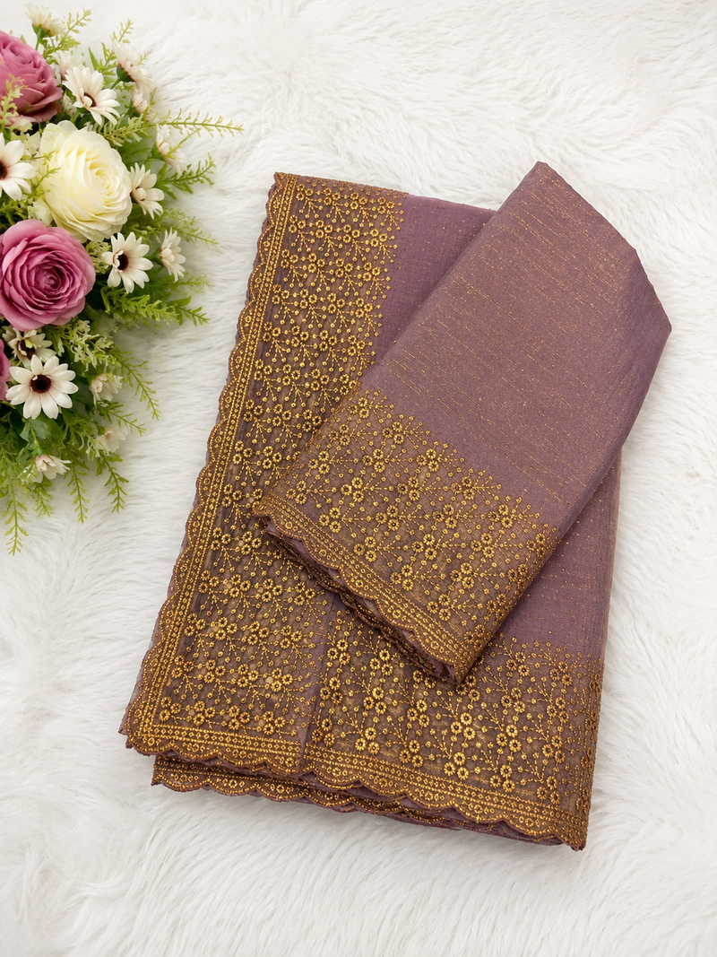 Luxury Party Wear Lavender Saree | Rich Gold Embroidered Design | Sri Nandhini Tex | Code: SNTSS819