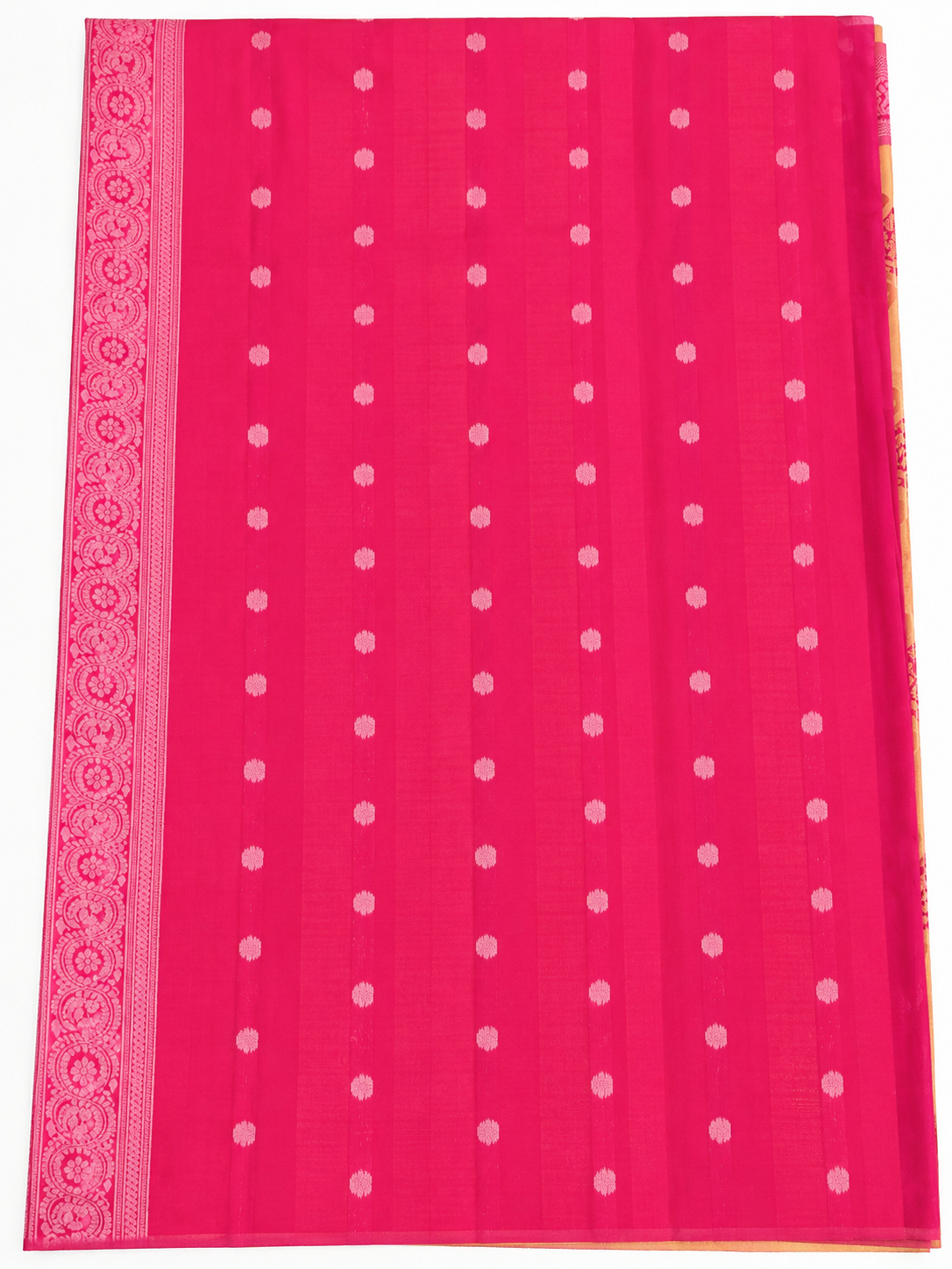 Neelambari Silk Saree | Golden Peach with Rani Pink Zari Border | Traditional Jacquard Weave | Sri Nandhini Tex SNTNS002