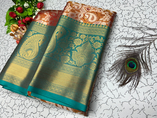 2 Gram Bridal Saree – Peacock Motif with Gold Zari Border