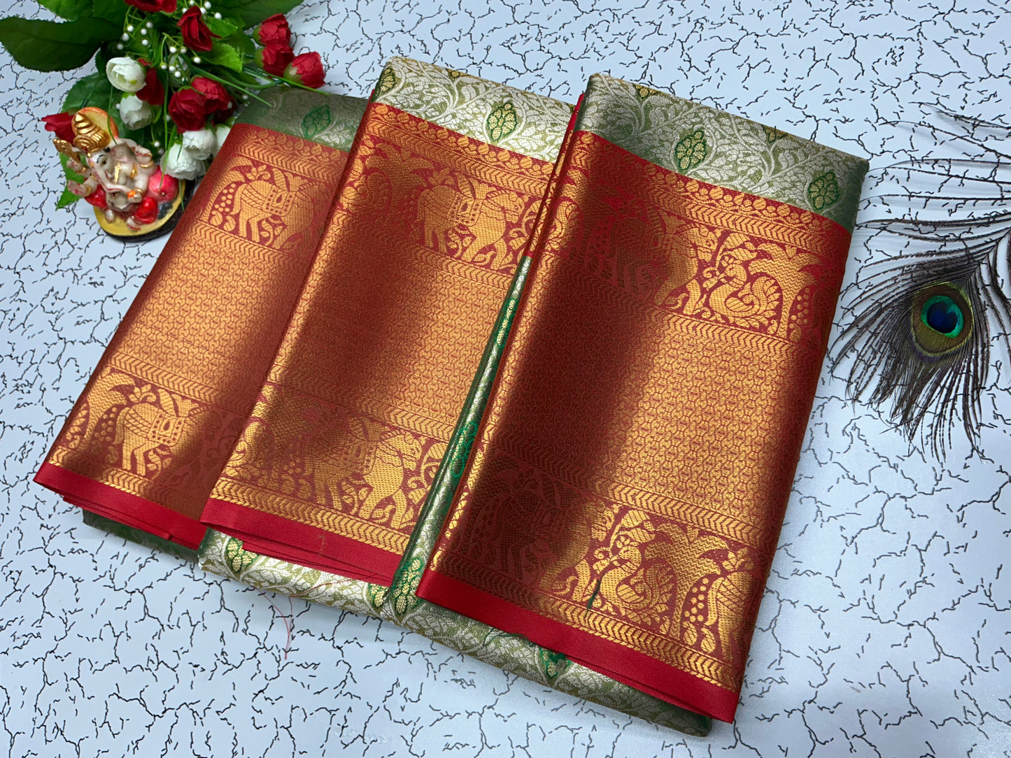 2 Gram Bridal Saree – Teal Green with Mango Motif and Rose Gold Zari